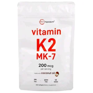 Vitamina K2 MK-7 200 mcg com Óleo de Coco | Alta Absorção e Suporte Ósseo e Cardiovascular | 300 Cápsulas