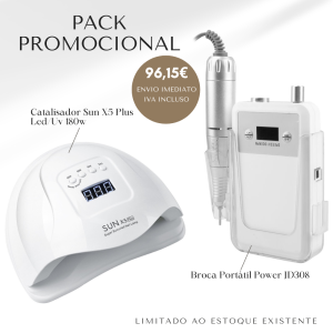 <strong>Pack</strong> Catalisador Sun X5 Plus Led/Uv 180w + Broca Portátil Power JD308